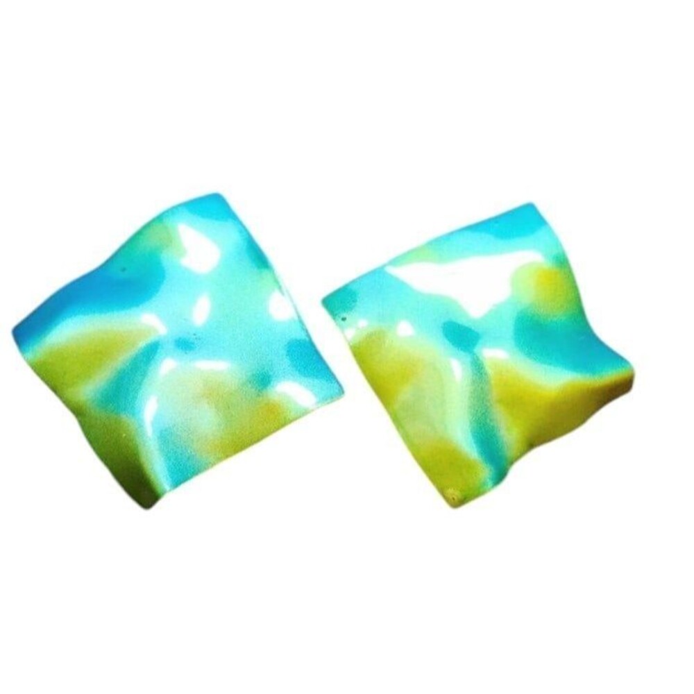 Vintage 80s Wavy Metal Enamel Modernist Pop Art Earrings